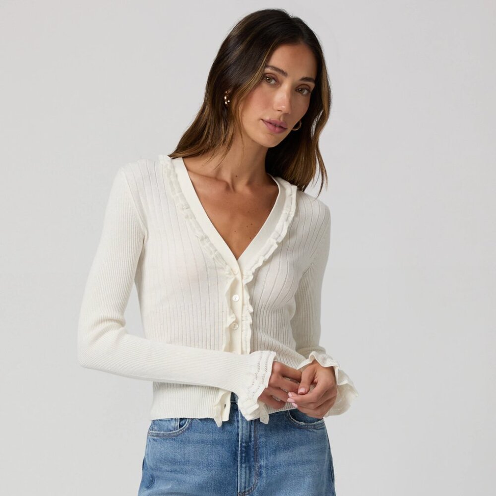 PAIGE Cream Ruffle Cardigan - Picture 2 of 3